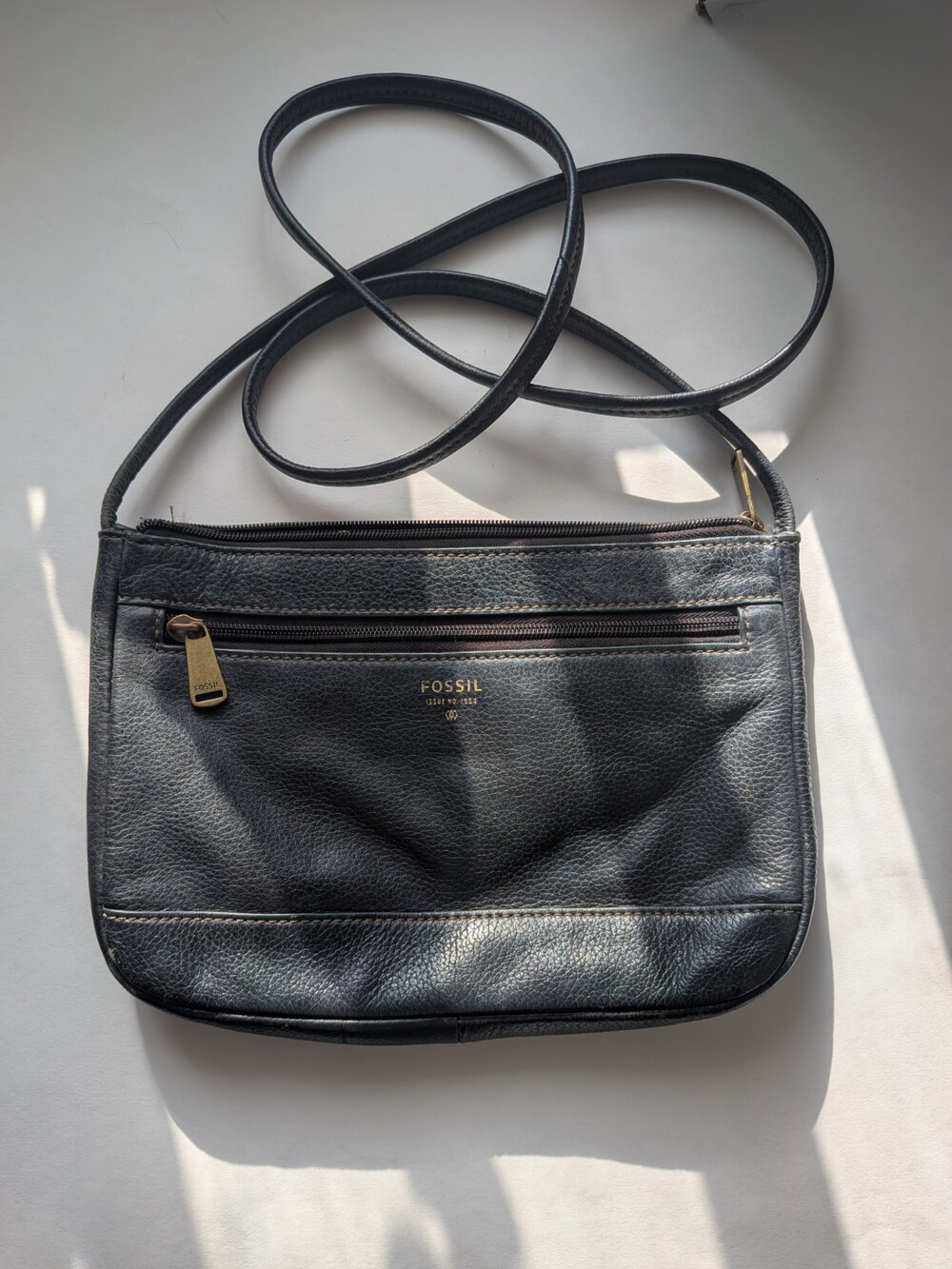 FOSSIL Black Leather Crossbody Bag Women's Issue No 1954 10”x7”x1”